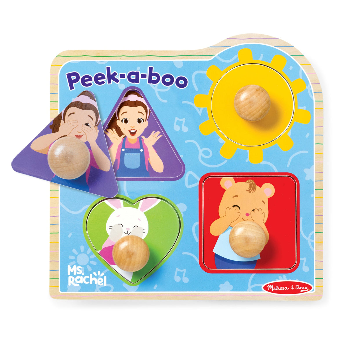Melissa and Doug Ms RachelTM Wooden Peek-a-Boo Jumbo Peg Puzzle 4 Pieces