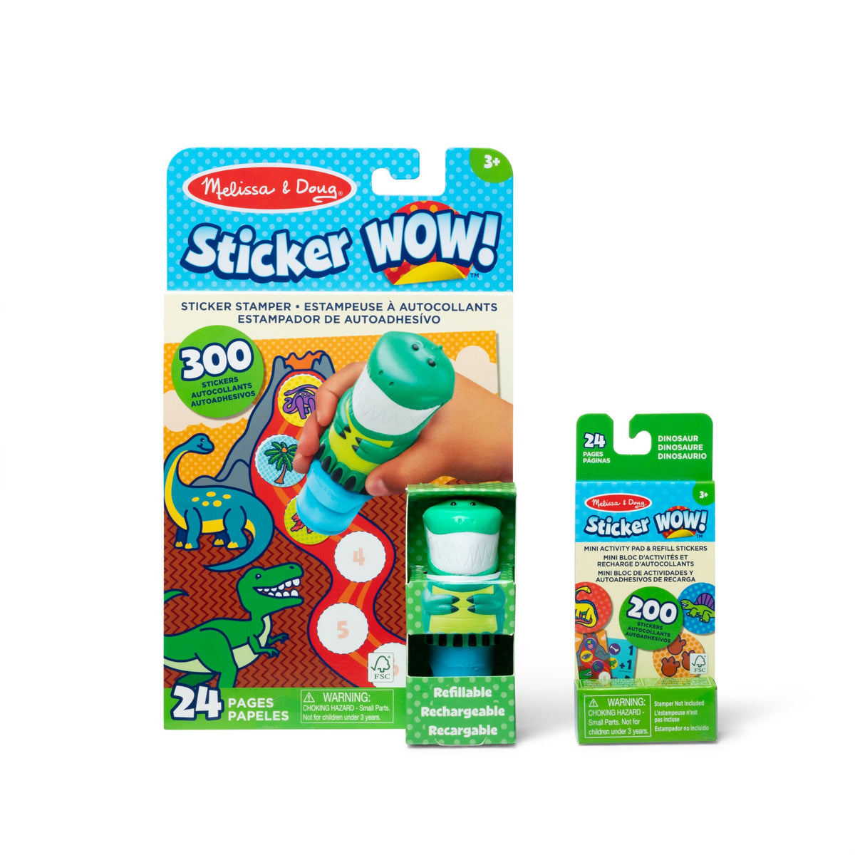 Melissa and Doug Sticker WOWTM Dinosaur Bundle Activity Pad Sticker Stamper Mini Activity Pad and 200 Refill Stickers