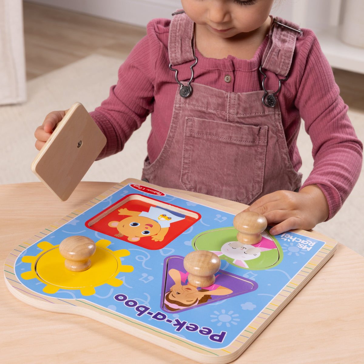 Melissa and Doug Ms RachelTM Wooden Peek-a-Boo Jumbo Peg Puzzle 4 Pieces